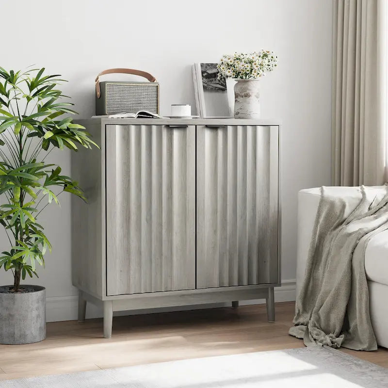 Buffet à portes cannelées avec étagère réglable – rangement en bois