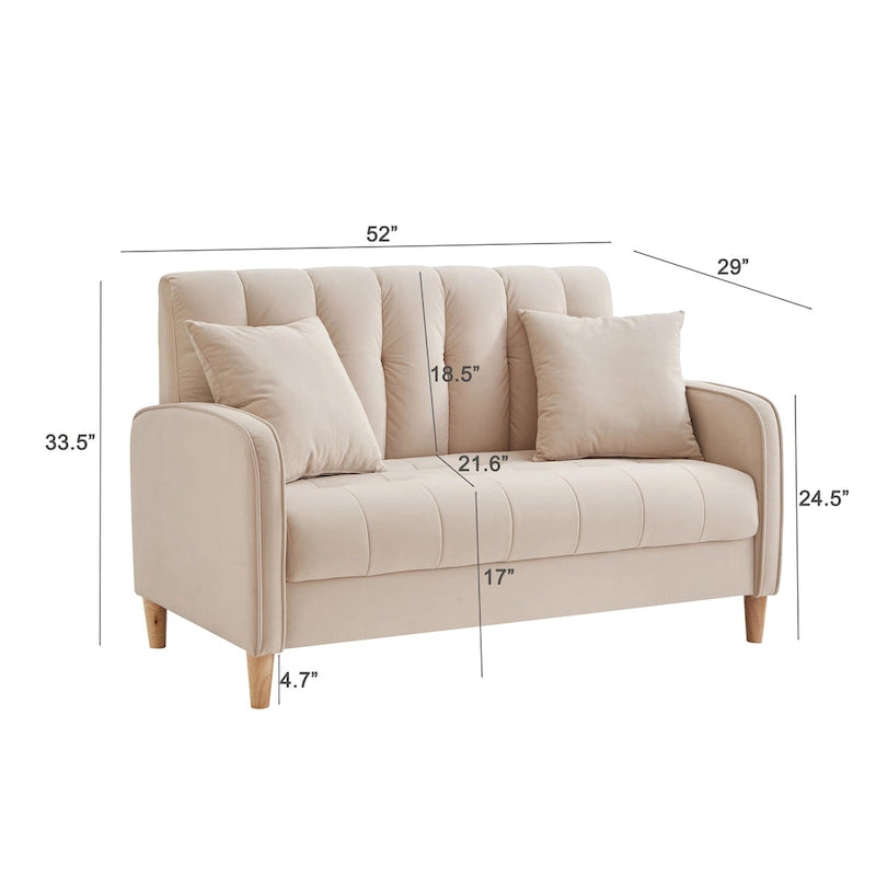 Fluwelen loveseatbank met capitonnage, massief houten frame en poten van natuurlijk hout