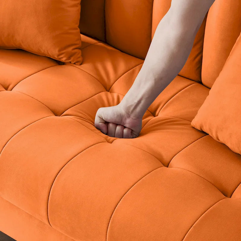 Fluwelen loveseatbank met capitonnage, massief houten frame en poten van natuurlijk hout
