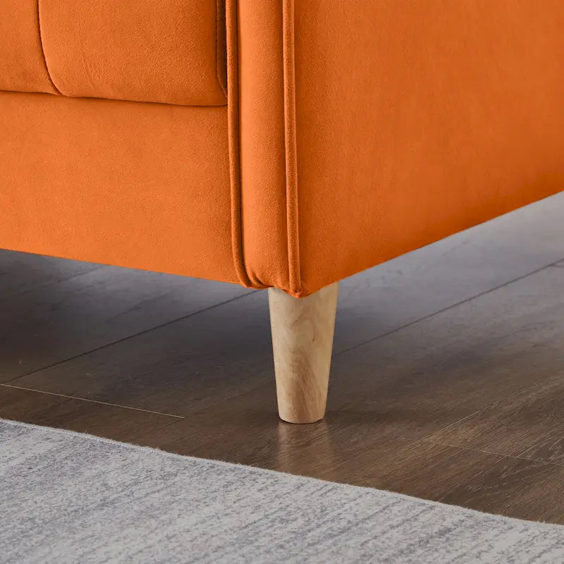 Fluwelen loveseatbank met capitonnage, massief houten frame en poten van natuurlijk hout