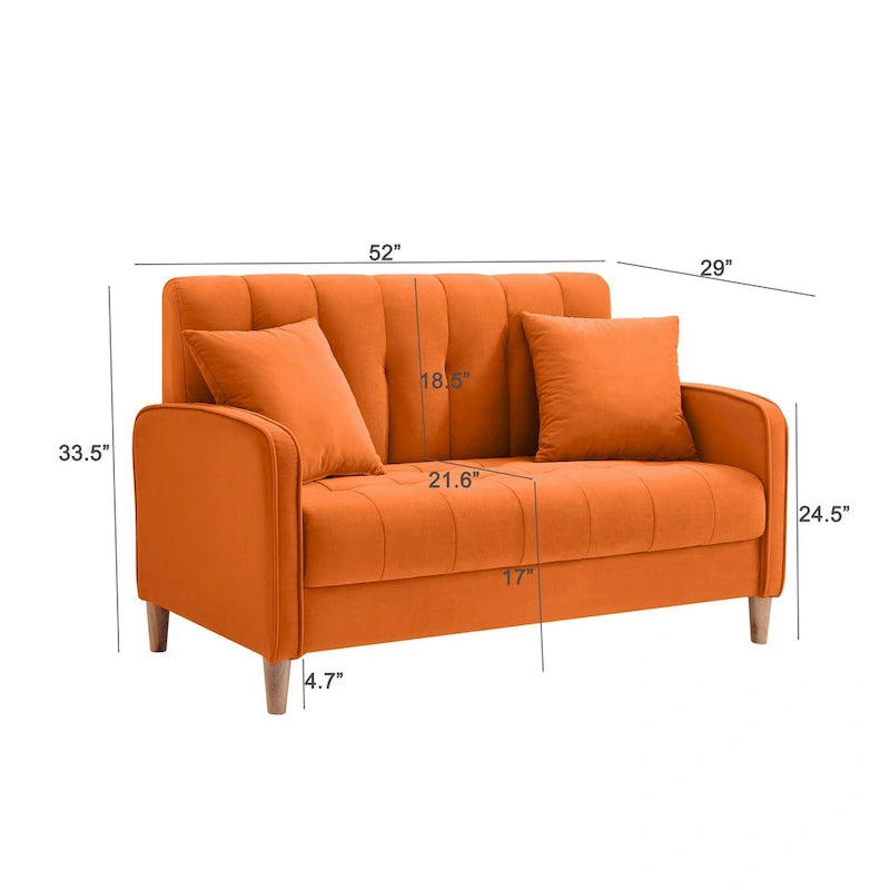 Fluwelen loveseatbank met capitonnage, massief houten frame en poten van natuurlijk hout