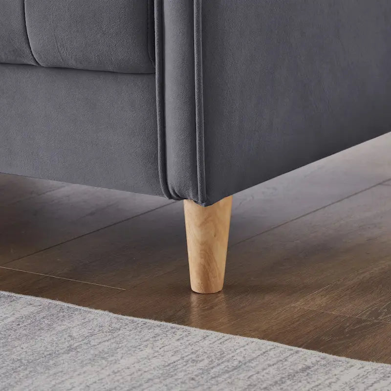 Fluwelen loveseatbank met capitonnage, massief houten frame en poten van natuurlijk hout