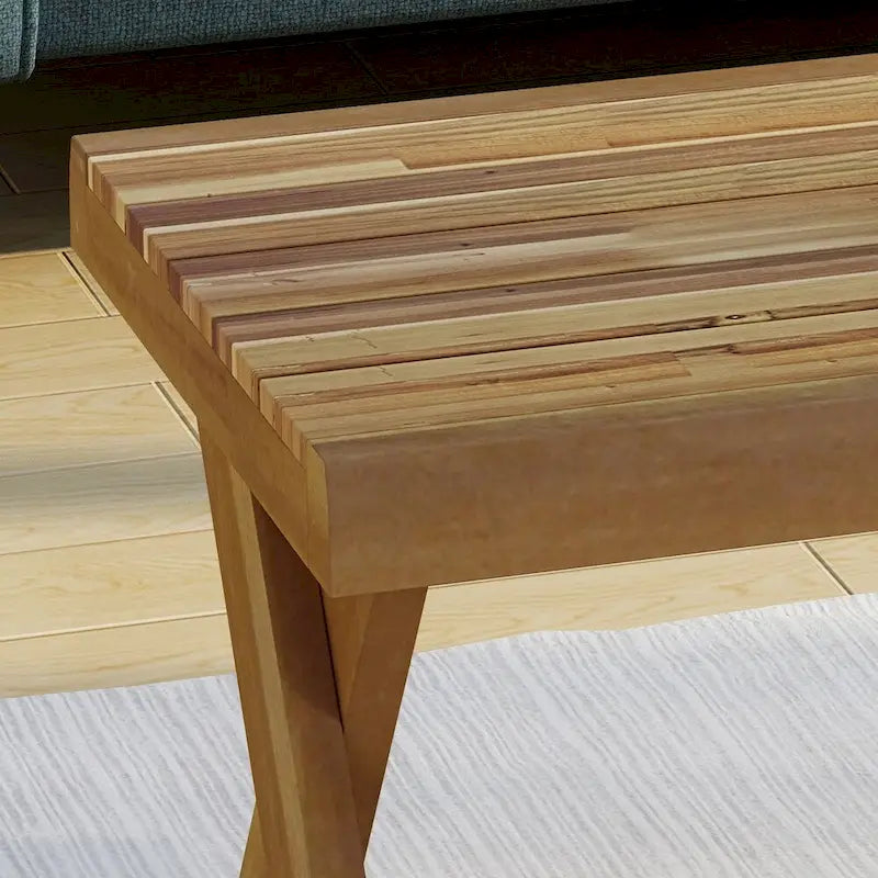 Couchtisch im Landhausstil aus Akazienholz mit Kreuzgestell