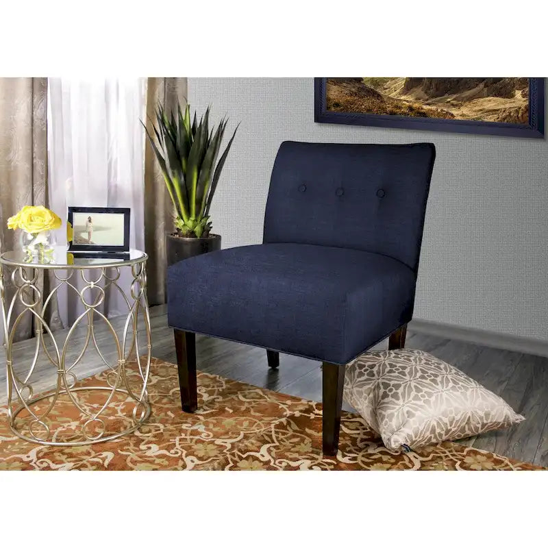 Button-Tufted Fabric Accent Chair with Espresso Wood Legs