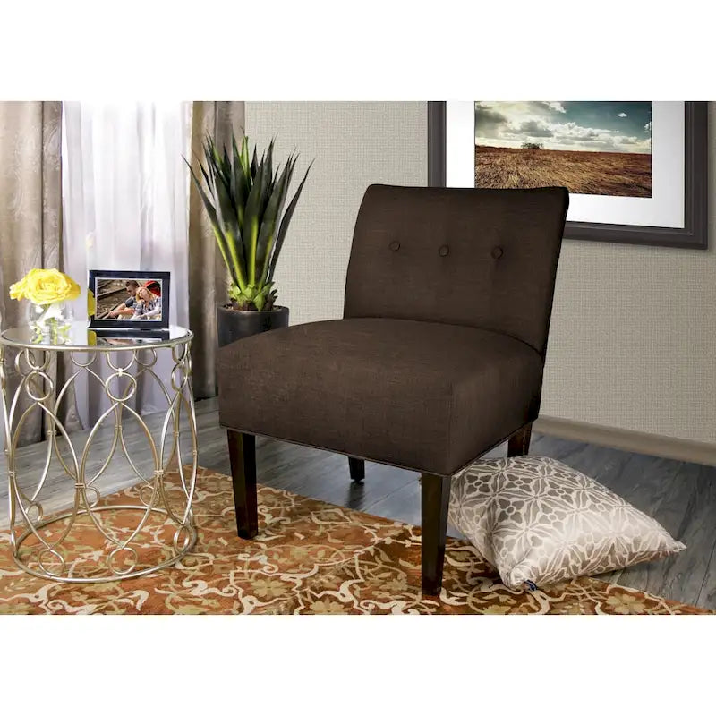 Button-Tufted Fabric Accent Chair with Espresso Wood Legs