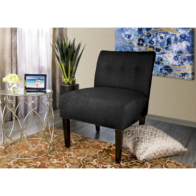 Button-Tufted Fabric Accent Chair with Espresso Wood Legs
