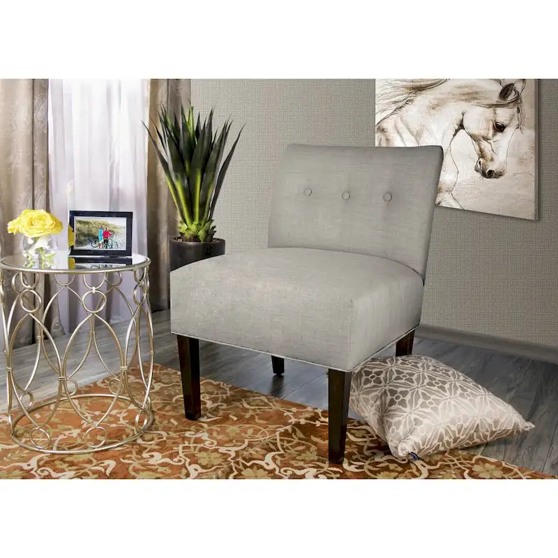 Button-Tufted Fabric Accent Chair with Espresso Wood Legs