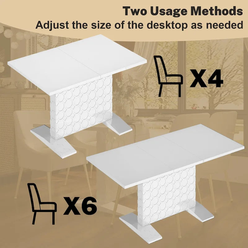 Table à manger extensible brillante avec plateau à relief alvéolé – peut accueillir jusqu'à 6 personnes