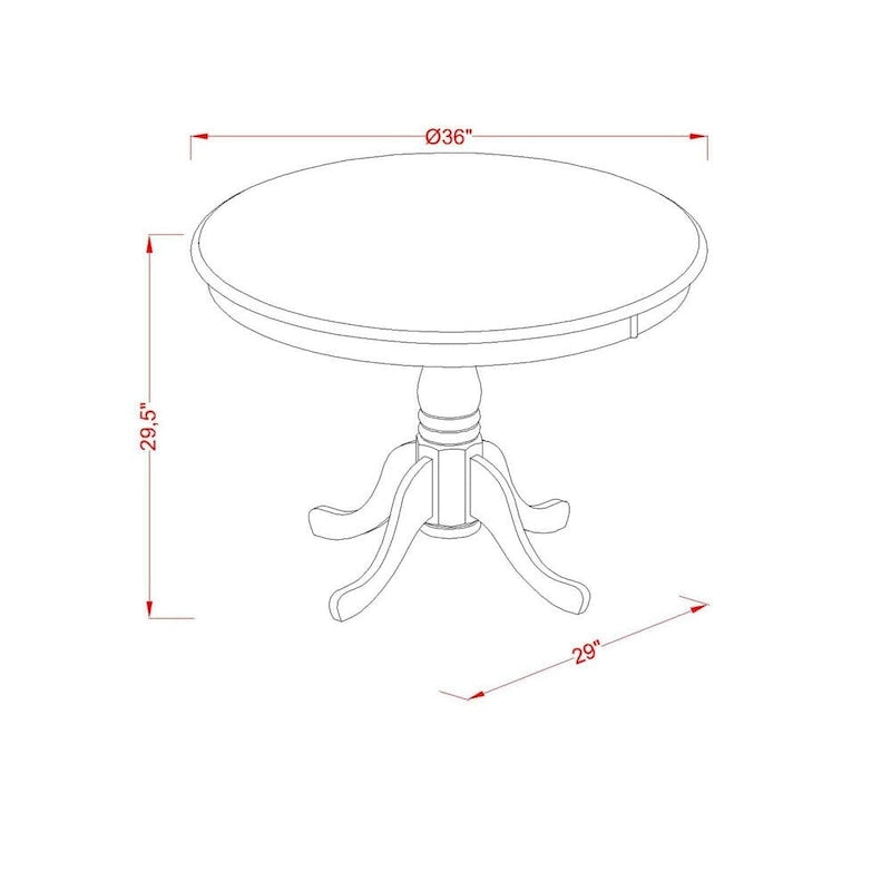 Round Solid Wood Pedestal Dining Table – 36 Inch