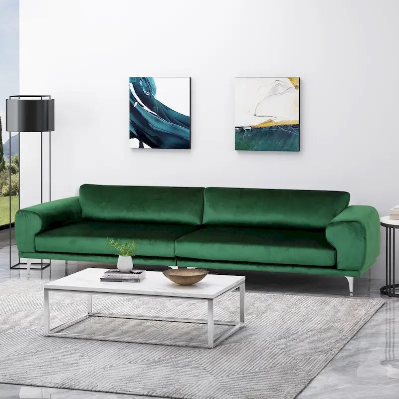 Modernes Glamour-Sofa für 4 Personen aus Samt mit silbernen Beinen