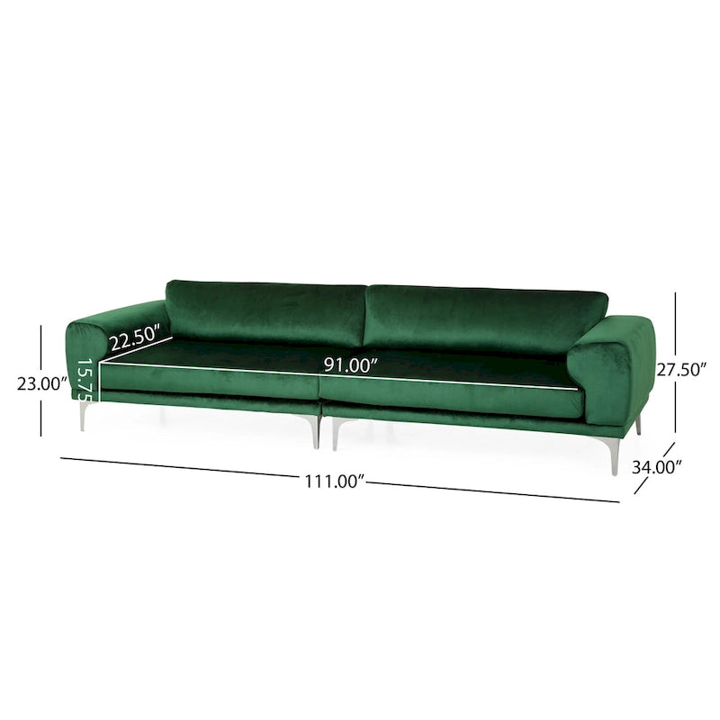 Modernes Glamour-Sofa für 4 Personen aus Samt mit silbernen Beinen