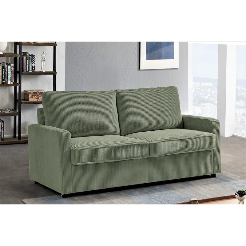 70-Inch Square Arm Corduroy Pull-Out Sofa Bed with Foam Mattress
