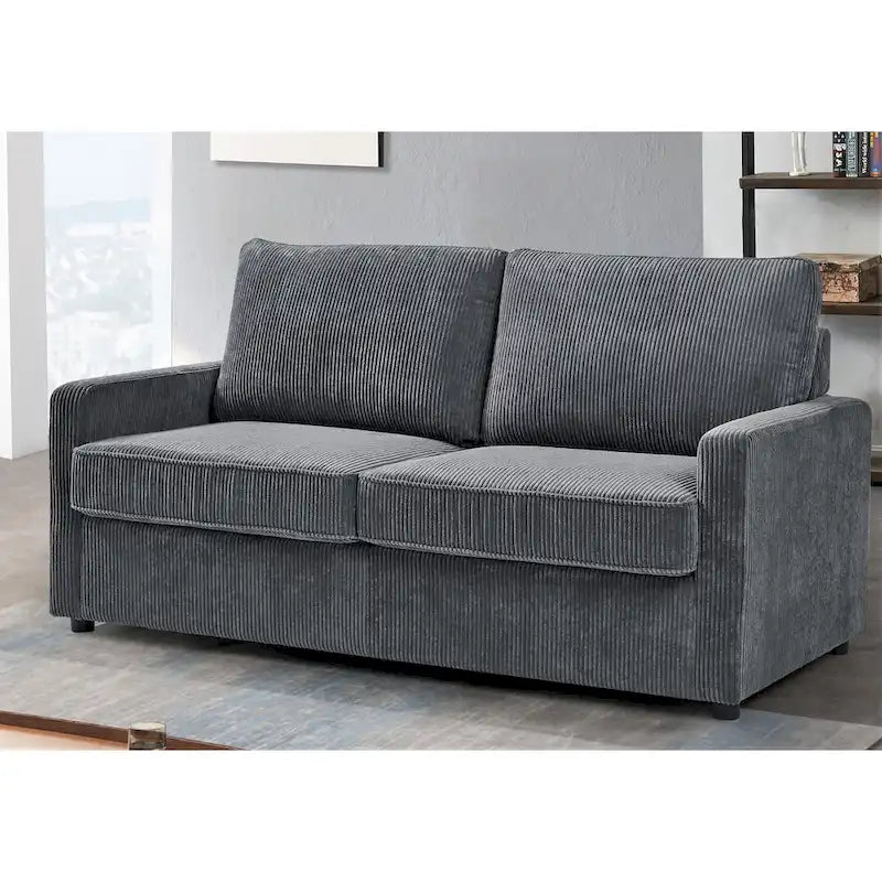 Sofa z funkcją spania o szerokości 70 cali, kwadratowymi podłokietnikami, sztruksową tapicerką i materacem piankowym