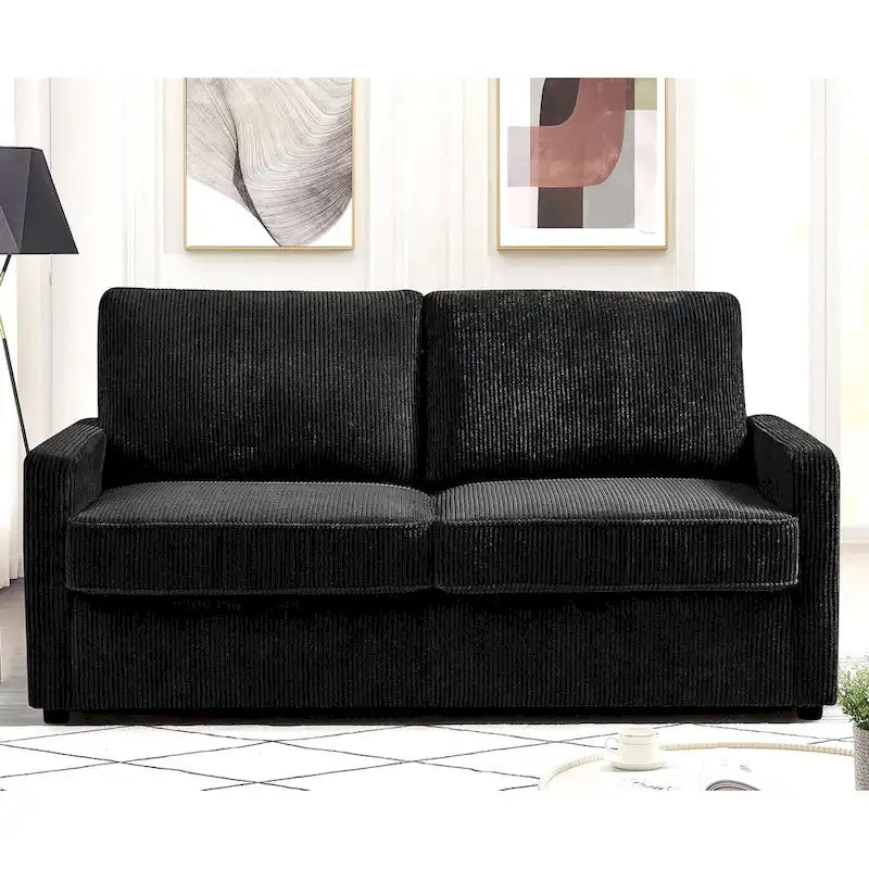 Sofa z funkcją spania o szerokości 70 cali, kwadratowymi podłokietnikami, sztruksową tapicerką i materacem piankowym