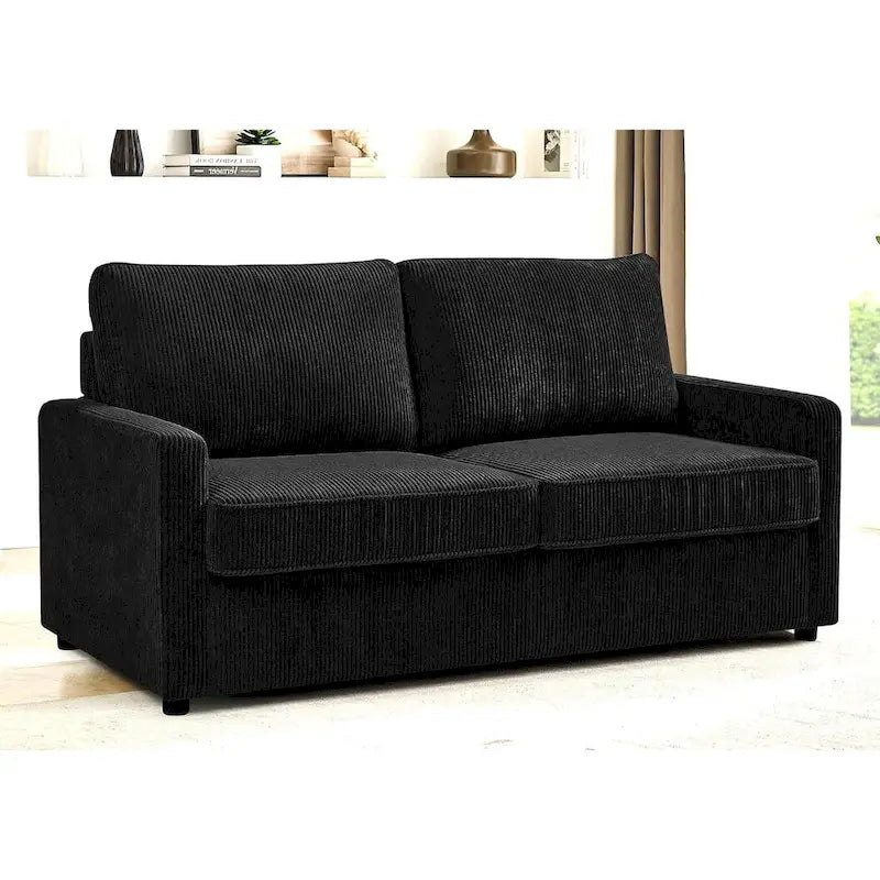 Sofa z funkcją spania o szerokości 70 cali, kwadratowymi podłokietnikami, sztruksową tapicerką i materacem piankowym