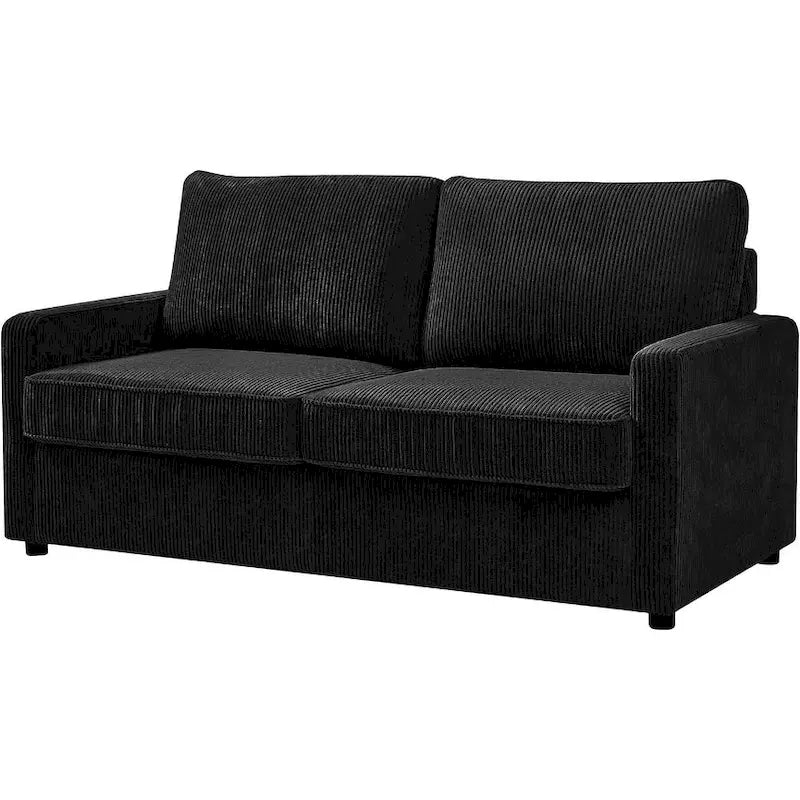 Sofa z funkcją spania o szerokości 70 cali, kwadratowymi podłokietnikami, sztruksową tapicerką i materacem piankowym