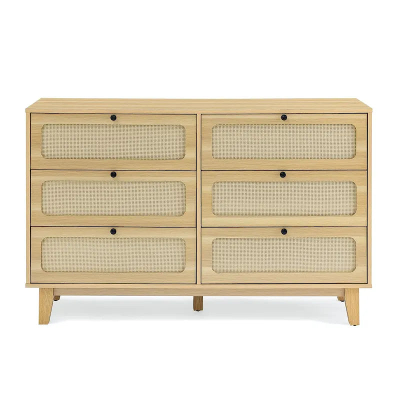 Six-Drawer Dresser with Rattan Net Fronts – Bedroom, TV Stand & Storage
