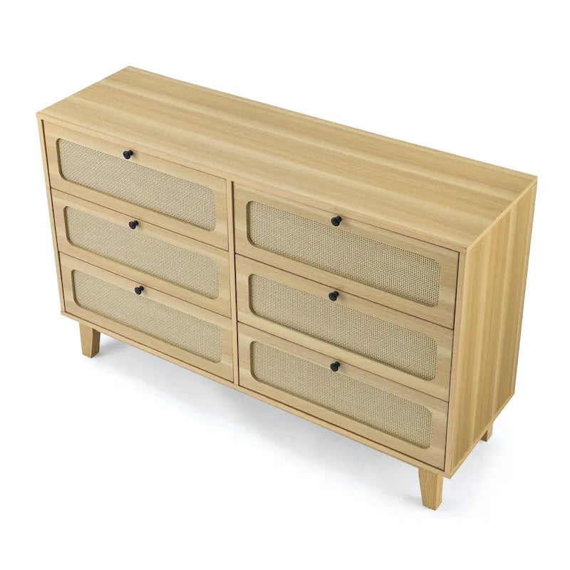 Six-Drawer Dresser with Rattan Net Fronts – Bedroom, TV Stand & Storage
