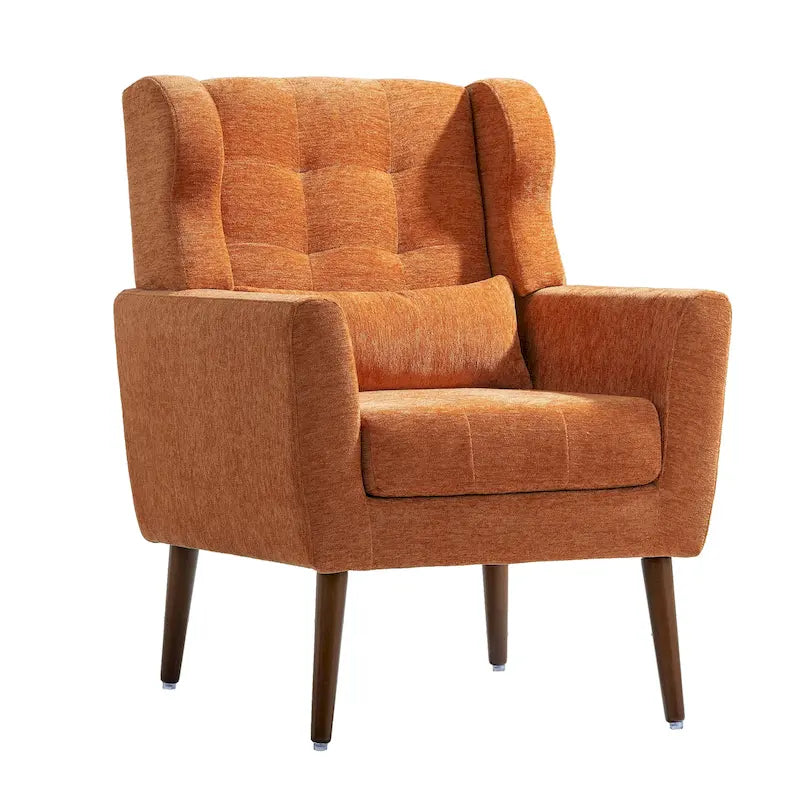 Mid-Century Modern Chenille Accent Chair with Tapered Wood Legs