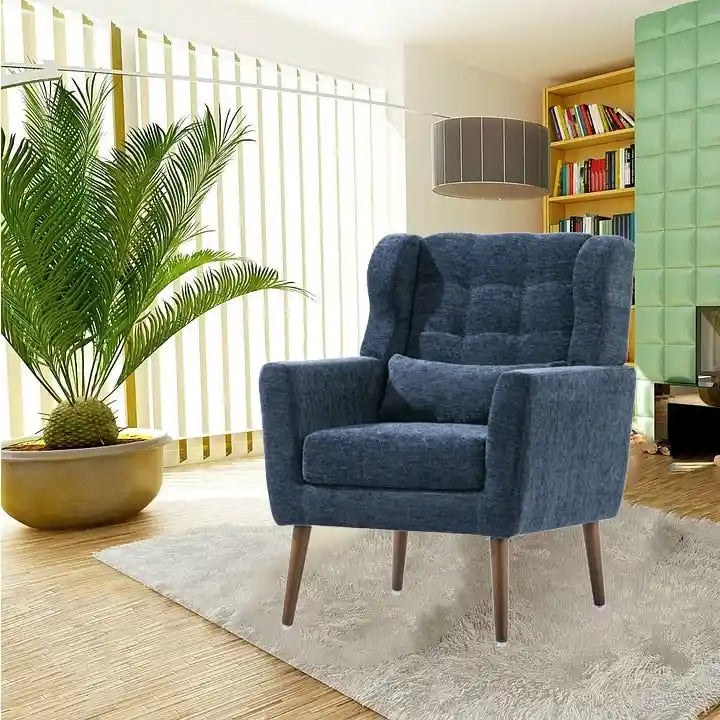 Mid-Century Modern Chenille Accent Chair with Tapered Wood Legs