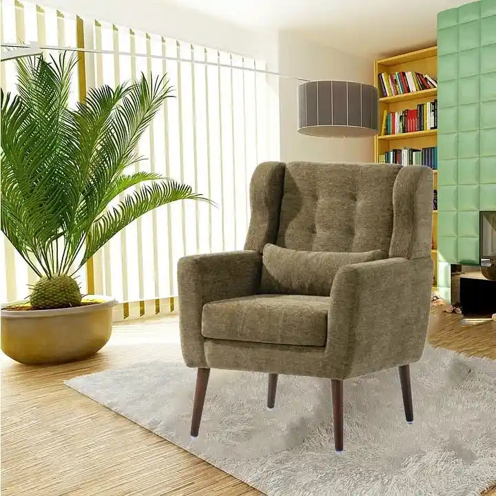 Fauteuil d'appoint moderne du milieu du siècle en chenille avec pieds en bois effilés