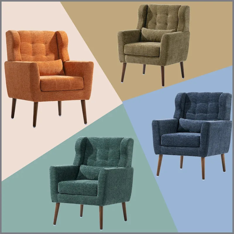Fauteuil d'appoint moderne du milieu du siècle en chenille avec pieds en bois effilés