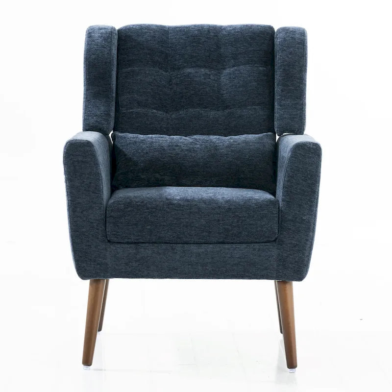 Fauteuil d'appoint moderne du milieu du siècle en chenille avec pieds en bois effilés