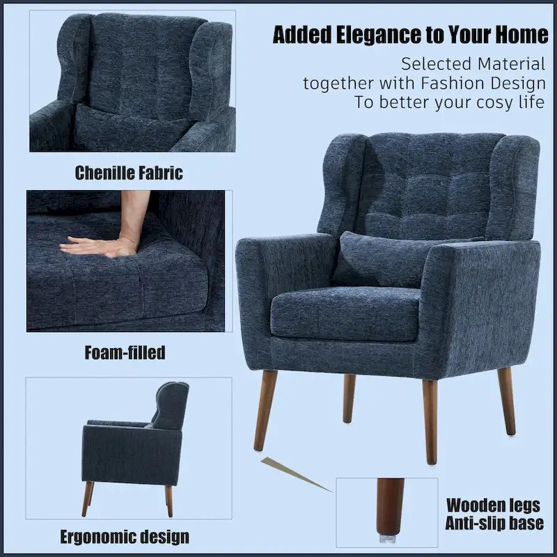 Fauteuil d'appoint moderne du milieu du siècle en chenille avec pieds en bois effilés