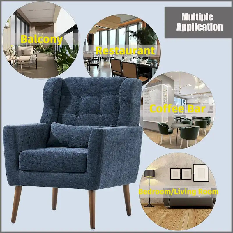 Fauteuil d'appoint moderne du milieu du siècle en chenille avec pieds en bois effilés