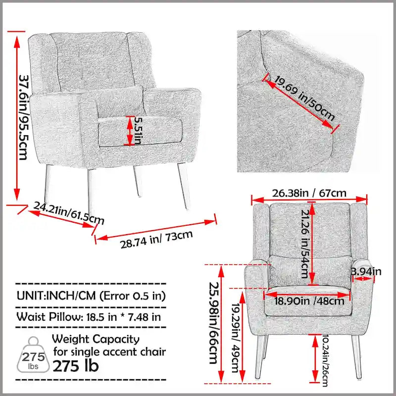 Fauteuil d'appoint moderne du milieu du siècle en chenille avec pieds en bois effilés