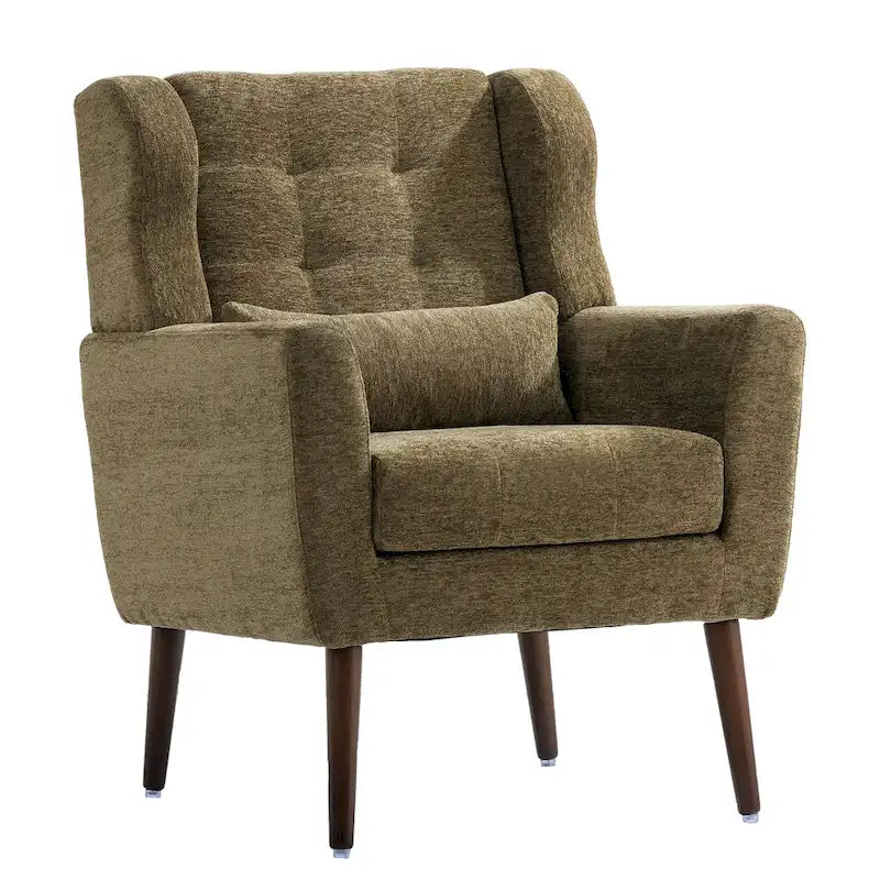 Fauteuil d'appoint moderne du milieu du siècle en chenille avec pieds en bois effilés