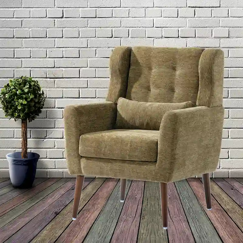 Fauteuil d'appoint moderne du milieu du siècle en chenille avec pieds en bois effilés