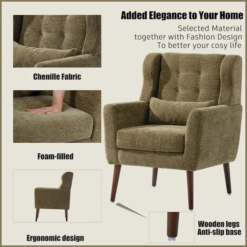 Fauteuil d'appoint moderne du milieu du siècle en chenille avec pieds en bois effilés