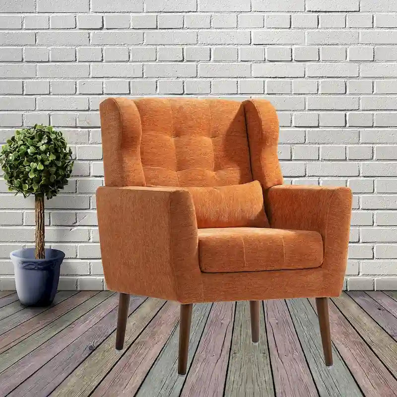 Fauteuil d'appoint moderne du milieu du siècle en chenille avec pieds en bois effilés