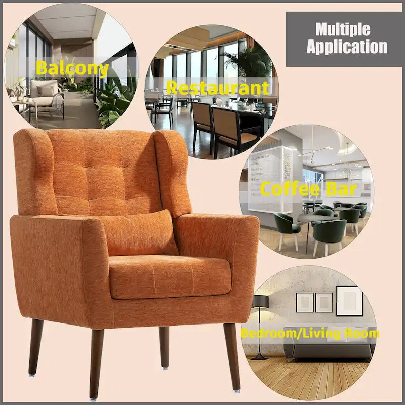 Fauteuil d'appoint moderne du milieu du siècle en chenille avec pieds en bois effilés