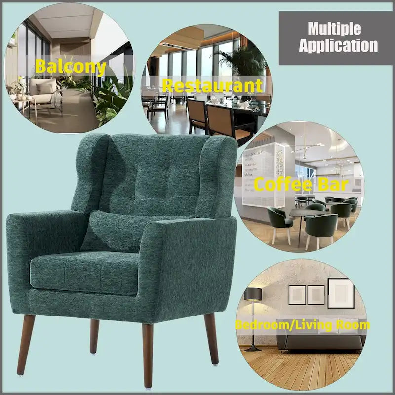 Fauteuil d'appoint moderne du milieu du siècle en chenille avec pieds en bois effilés