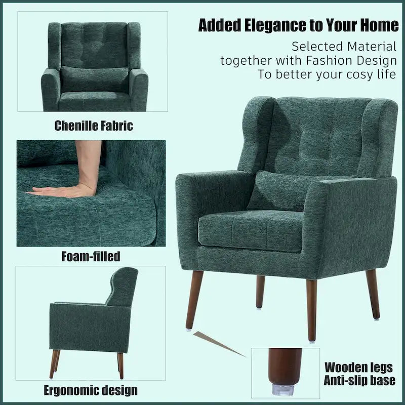 Fauteuil d'appoint moderne du milieu du siècle en chenille avec pieds en bois effilés