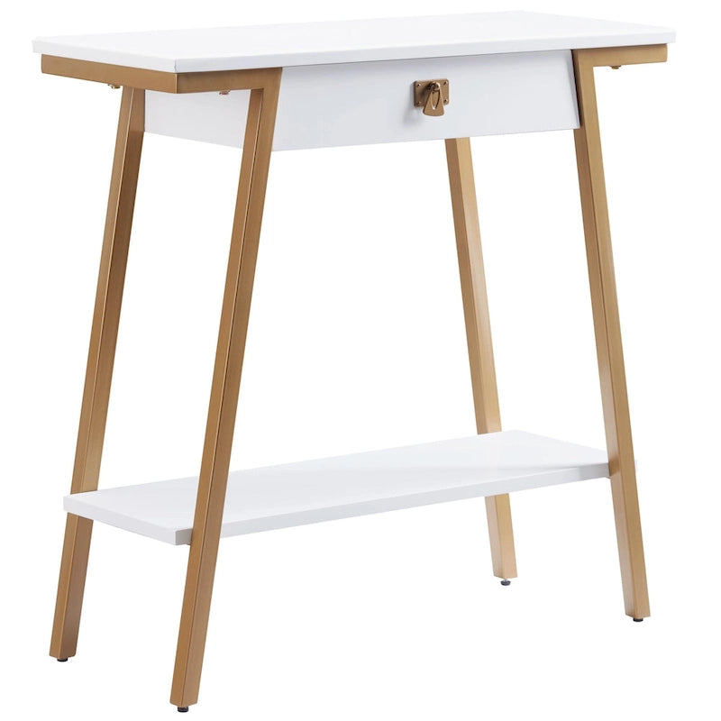 Consolle in legno in stile Mission con cassetto e struttura in metallo