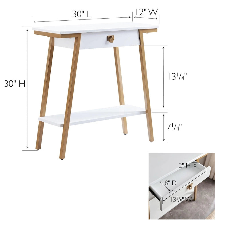 Consolle in legno in stile Mission con cassetto e struttura in metallo