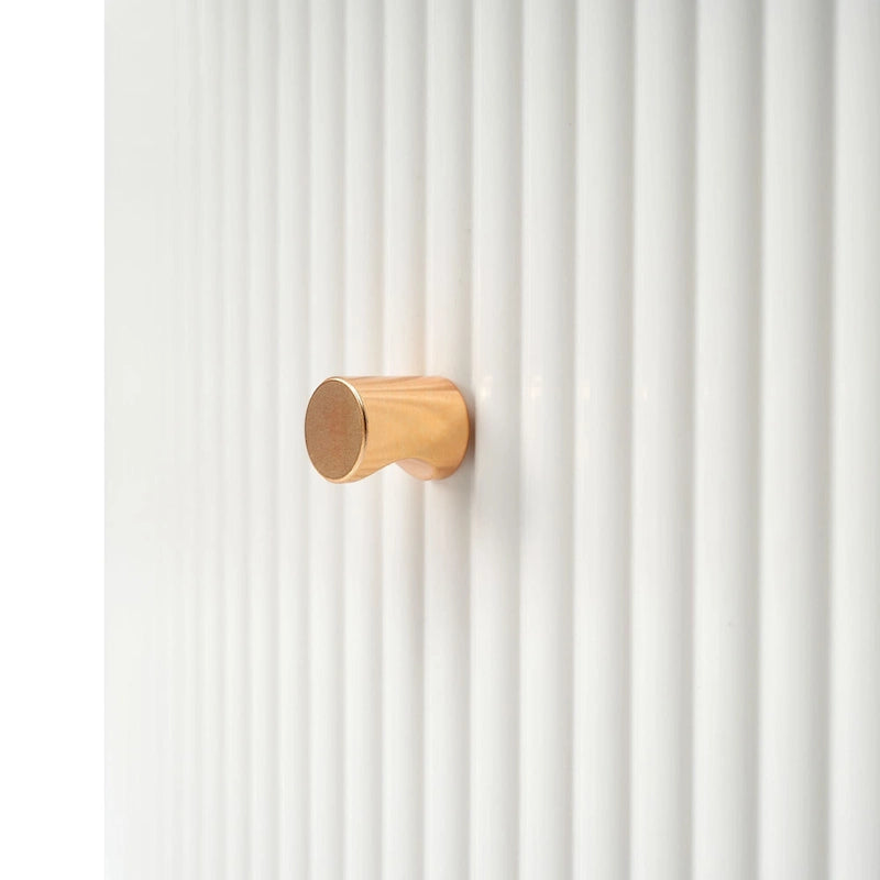 Runder Couchtisch in Marmoroptik mit 2 Schubladen – goldene Beine