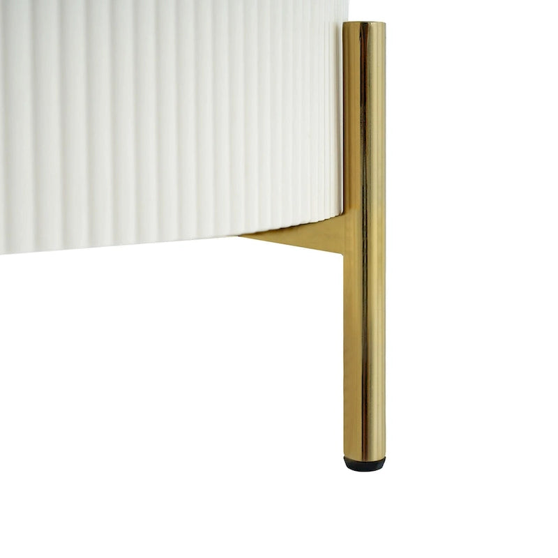 Runder Couchtisch in Marmoroptik mit 2 Schubladen – goldene Beine