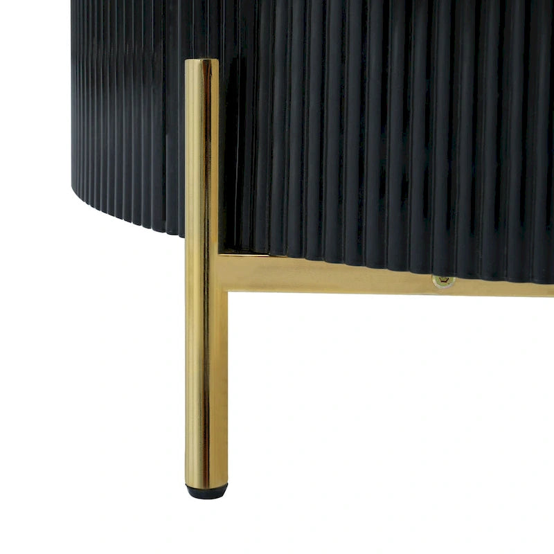 Runder Couchtisch in Marmoroptik mit 2 Schubladen – goldene Beine