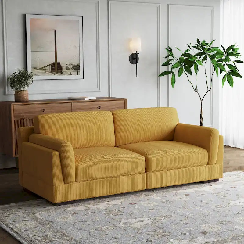 90-Inch Modern Corduroy Deep Seat Sofa
