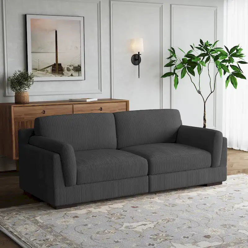 90-Inch Modern Corduroy Deep Seat Sofa