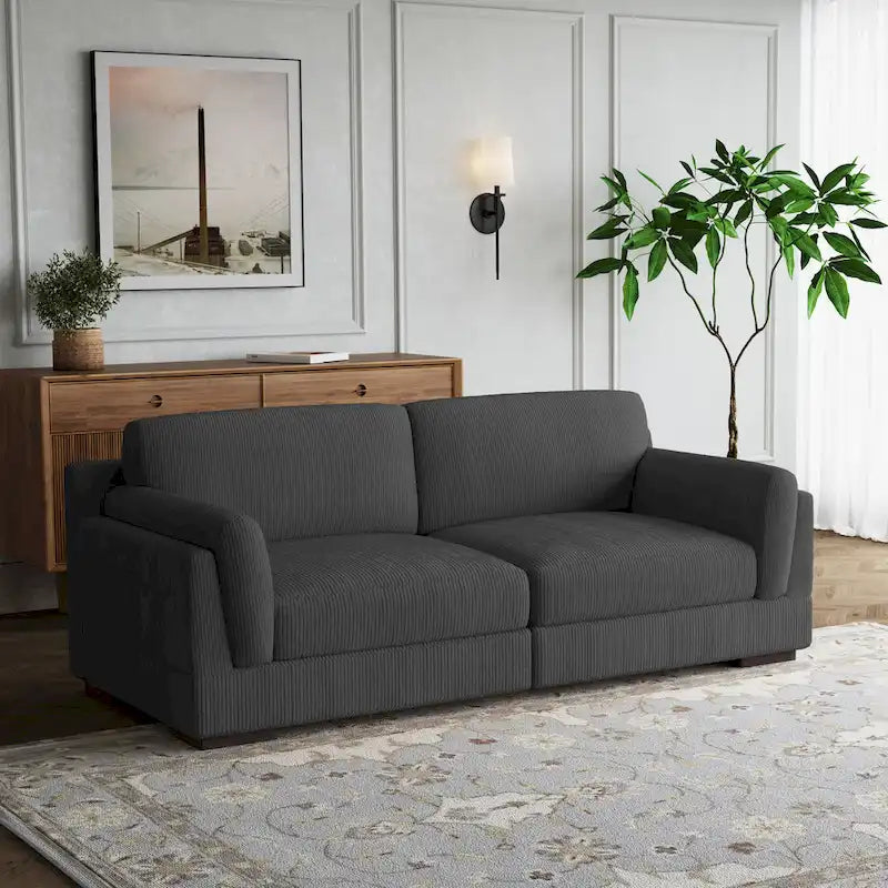 Nowoczesna sofa z sztruksu o szerokości 90 cali z głębokim siedziskiem