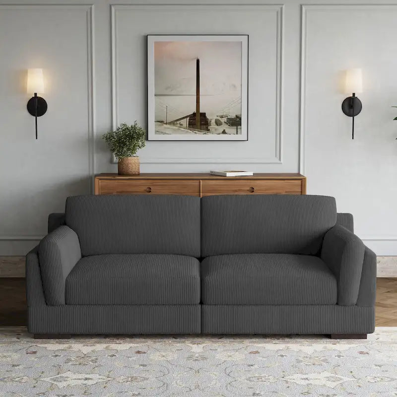 Nowoczesna sofa z sztruksu o szerokości 90 cali z głębokim siedziskiem
