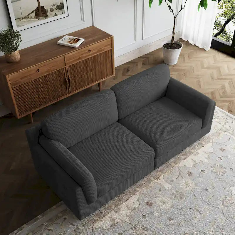 Nowoczesna sofa z sztruksu o szerokości 90 cali z głębokim siedziskiem