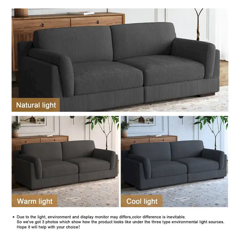 Nowoczesna sofa z sztruksu o szerokości 90 cali z głębokim siedziskiem