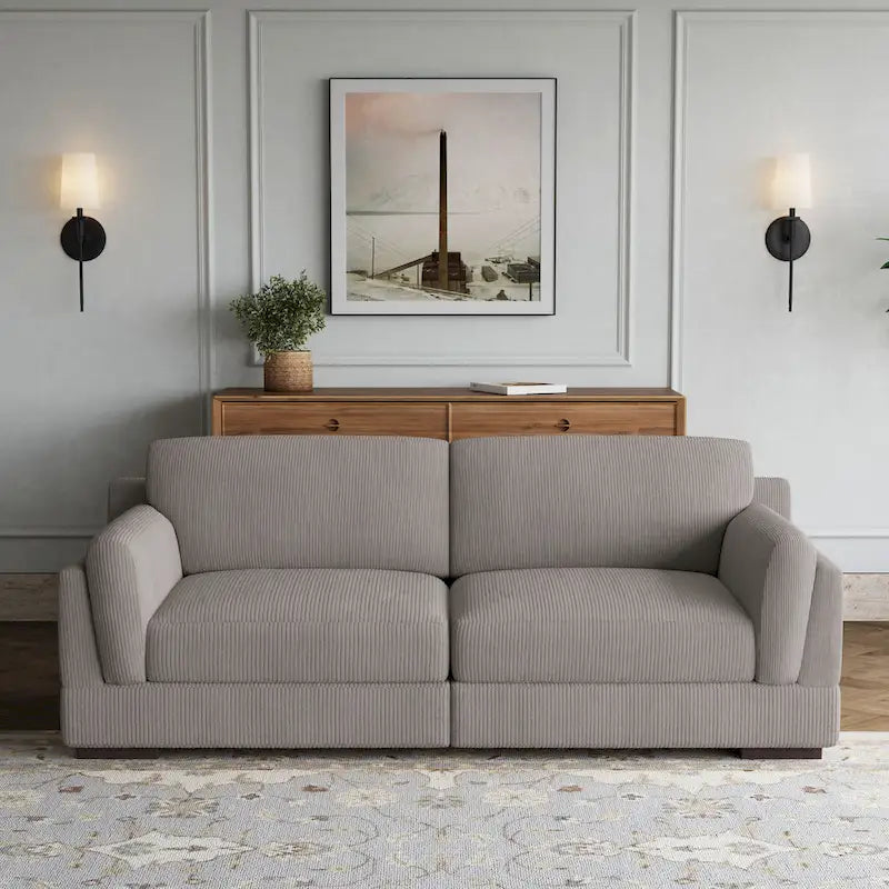 Nowoczesna sofa z sztruksu o szerokości 90 cali z głębokim siedziskiem