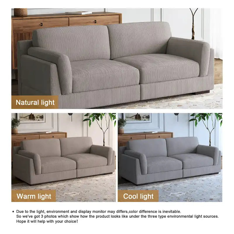 Nowoczesna sofa z sztruksu o szerokości 90 cali z głębokim siedziskiem